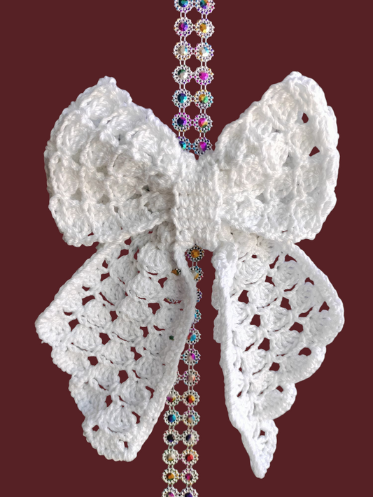 White Crochet Bow Barrette