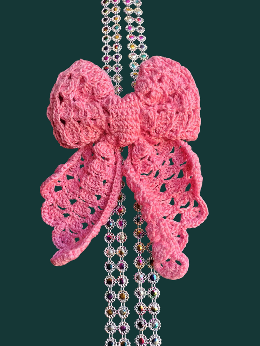 Crochet Hair Bow - Rose
